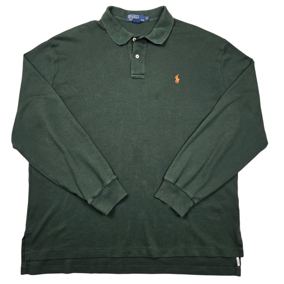 Polo Ralph Lauren Mens Long Sleeve Polo Shirt Green Orange Pony Logo Size XL - Picture 2 of 12